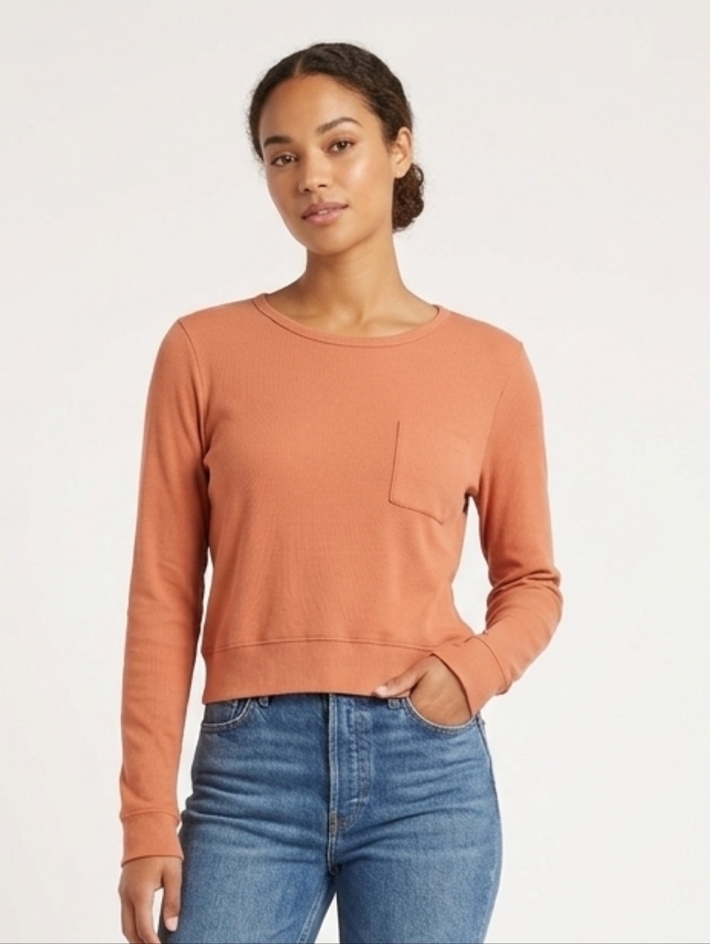Three Dots Long Sleeve Scoopneck Top in orange Size SM